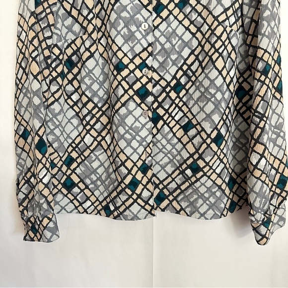 Vintage 90s DonnKenny Women's Diamond Abstract Print Shirt in Grey sz M - Picture 3 of 10